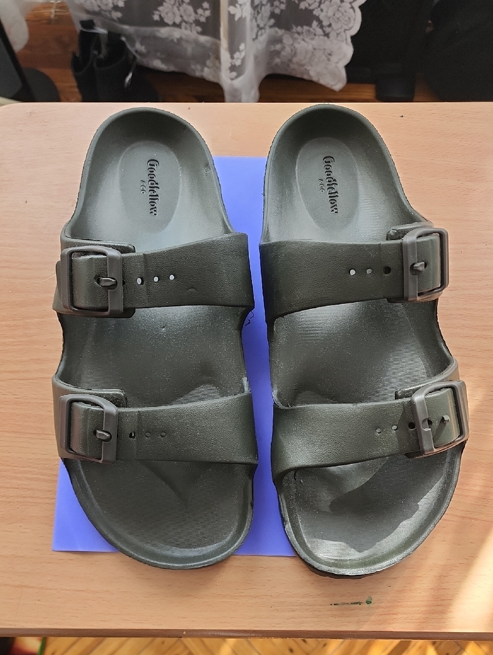 Goodfellow & Co Olive Green Double-Buckle Slide Sandals. New Without Tag